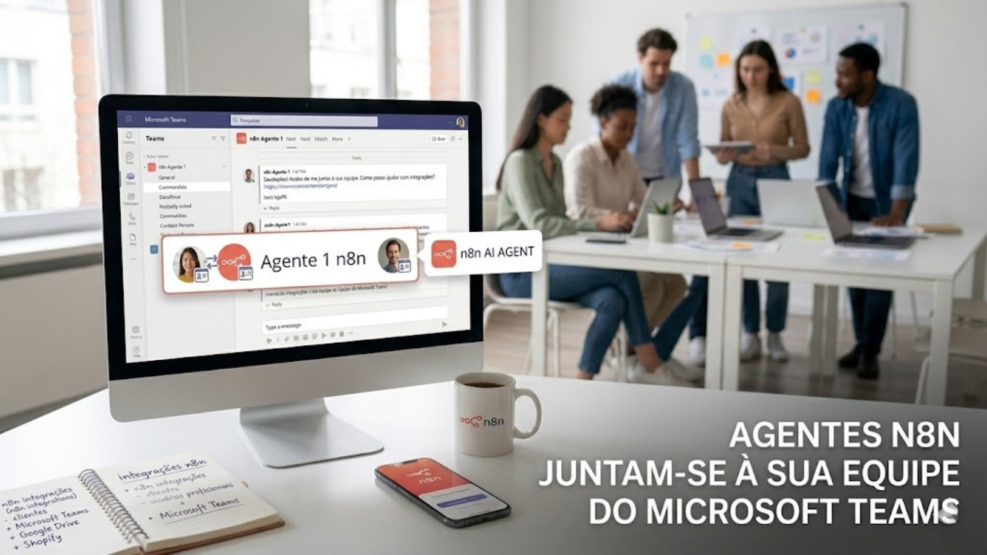 Interface do n8n mostrando um fluxo de automação integrado ao Microsoft Teams.
