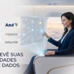 Avião da Azul Linhas Aéreas voando ou passageiro utilizando o aplicativo de viagem no celular em um aeroporto.