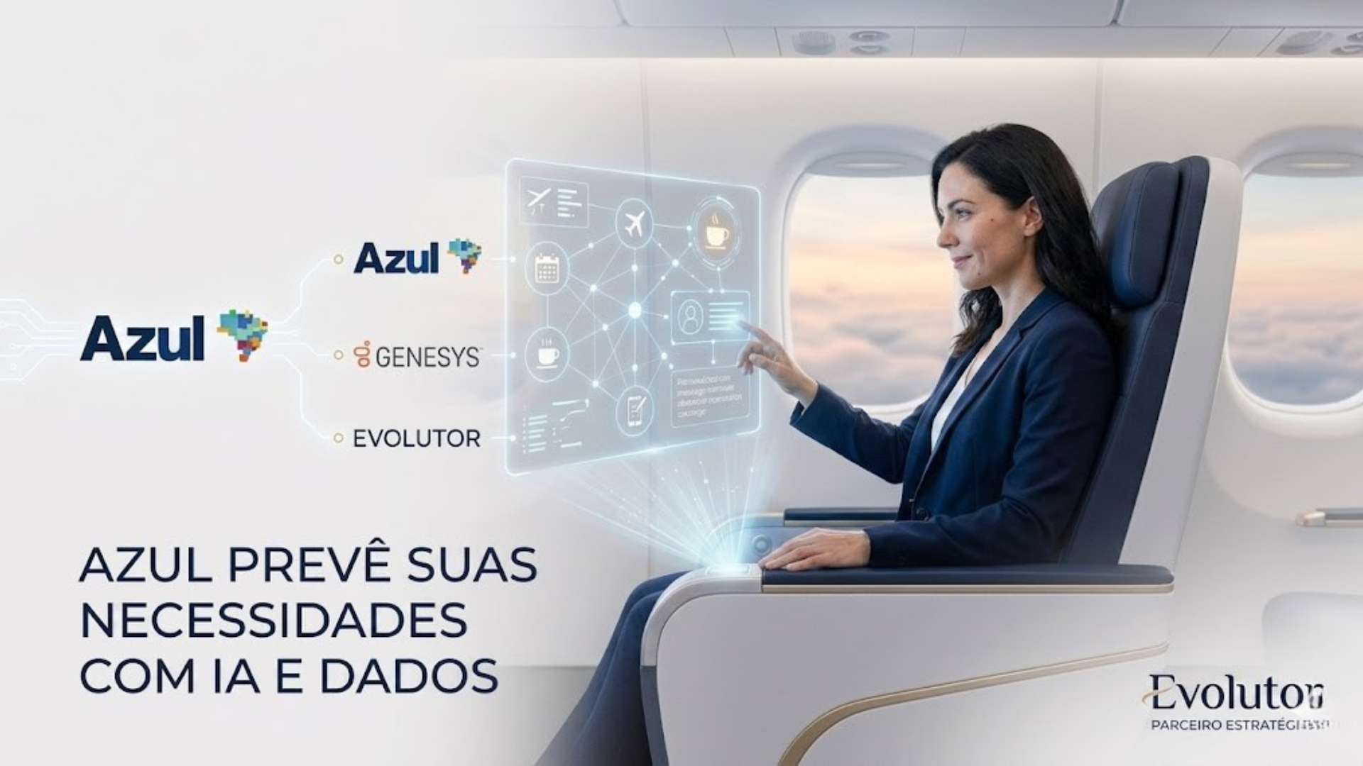 Avião da Azul Linhas Aéreas voando ou passageiro utilizando o aplicativo de viagem no celular em um aeroporto.