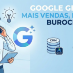 Infográfico mostrando o fluxo de automação de vendas entre formulário de leads, inteligência artificial Gemini e o CRM.